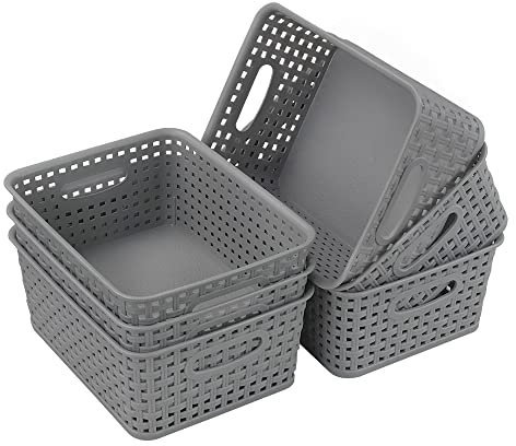 Neadas Grey Small Weave Storage Baskets, Bathroom Kitchen Organizer, Packs of 6