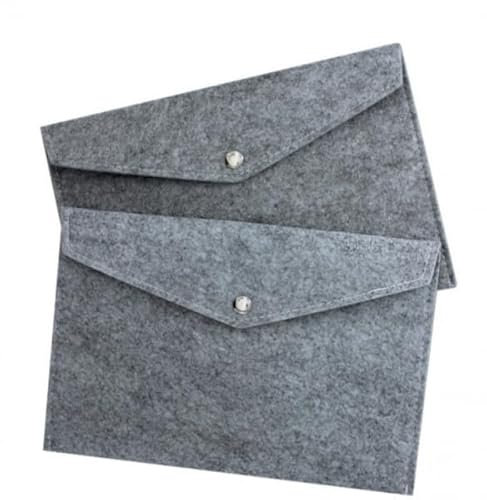 Dokumententasche Sammeltasche Sichttasche 2 Stück A4 quer, mit Druckknopf, aus Filz (Hellgrau)
