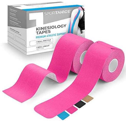 sportanics® Kinesiologie Tape - Kinesiotapes 1x Endlos 500x5cm & 1x Vorgeschnitten 25 Stück (20x5cm), Extra Elastisch & Wasserfest, Sport-Tape, Physio-Tapes für die Muskeln, Rosa [2 Rollen]
