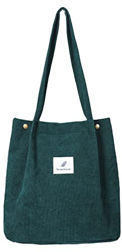 Etercycle Cord Umhängetasche Damen, Schultertasche Groß Cord Tasche Lässige Tote Handtasche Fashion Stofftasche für Alltag, Büro, Schulausflug und Einkauf - Dunkelgrün