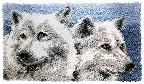 DIY Wolf Knüpfteppich Große Knüpfset Teppich Knüpfteppich Für Kinder Und Erwachsene Dekokissen Knüpfkissen Knüpfset Zum Selber Knüpfen Teppich 3D Knüpfmatte Latch Hook Kit 50Cm X 30Cm,A