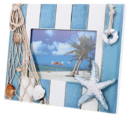 Nautischer Bilderrahmen Holz mit Seestern Muscheln Fotorahmen Nautisch Deko für Zuhause Büro Café Tisch Dekoration