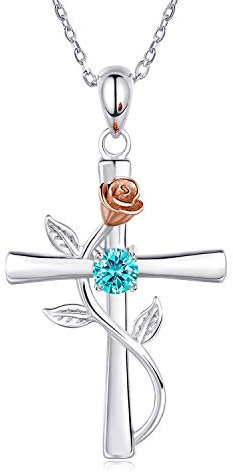 BlingGem Kreuz Ketten für Damen 925 Sterling Silber Dezember Geburtsstein Halskette Rosen Anhänger 5A Zirkonia Jahrestag Geburtstag Muttertag Geschenk für Frauen Mutter