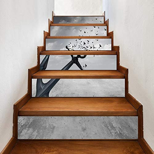 A.Monamour Treppenaufkleber Selbstklebend 3D Abstrakter Anker Im Grauen Hintergrund Fliegenden Vögel Vinyl Wasserdicht Treppe Aufkleber Fliesenaufkleber Abziehbilder Wandaufkleber Wandtattoos 6 Stücke