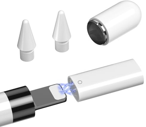 Ladeadapter Adapter Kompatibel mit Apple Pencil 1. Generation, 2 Stück Spitzen Ersatzspitzen Tips Nibs für iPencil 1. Gen Kappe Cap Magnetische Ersatzkappen Magnetische für iPad Pro/Mini/Air