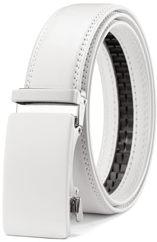 CHAOREN Automatik Gürtel Herren, Buckley Ledergürtel Ratsche Automatikschließe für Herren Business Anzug, 35mm Breit Gürtel Ohne Löcher, Größe Angepasst - Weiß