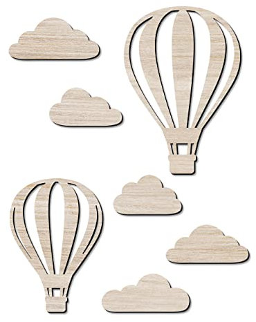 Papierdrachen Décoration Murale en Bois - décoration idéale pour la Chambre d'enfant - Wooden Cutout - Vintage - Boho - Taille Environ 40 x 50 cm - Montgolfière - Set 1