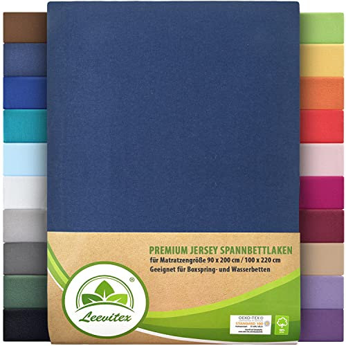 Premium Spannbettlaken, extra schwer und dick, 97% Mako-Jersey-Baumwolle und 3% Elasthan, auch Boxspringbett geeignet, 90 x 200-100 x 220 cm, Navyblau/Marine