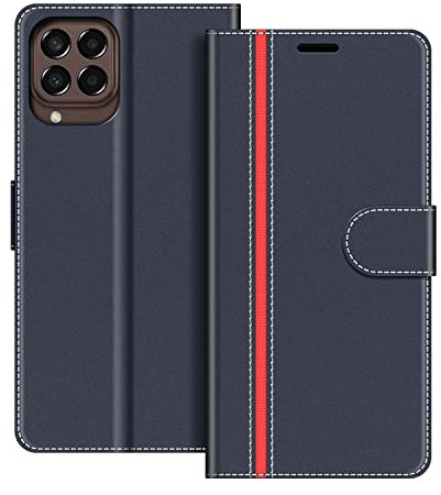 COODIO Custodia in Pelle per Samsung Galaxy M33 5G, Cover a Libro Magnetica Portafoglio per Samsung Galaxy M33 5G, Blu Scuro/Rosso