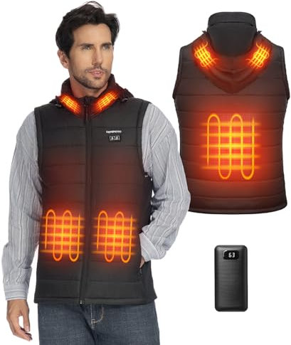 KEMIMOTO Gilet Riscaldato Uomo Donna, Gilet Elettrico Riscaldato USB, Giubbotto Riscaldato con Batteria Esterna da 9600 mAh per Moto Sci Pesca Escursionismo