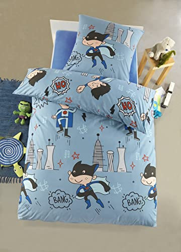 Carpe Sonno Kinderbettwäsche 135x200 cm Superhelden Kinder Bettwäsche Jungen - Baumwolle Kinder-Bettwäsche Set 2tlg mit Kissenbezug 80x80 cm Bettbezug blau