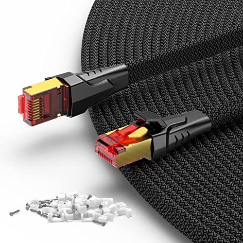 SNOWKIDS Cat 8 LAN kabel 9m, 40Gbps LAN Kabel Hochgeschwindigkeits 2000MHz S/FTP Ethernet Kabel Gigabit RJ45 Nylon geflochtener Vergoldeter Patchkabel für PS/5/4 Router Modem TV Switch Laptop