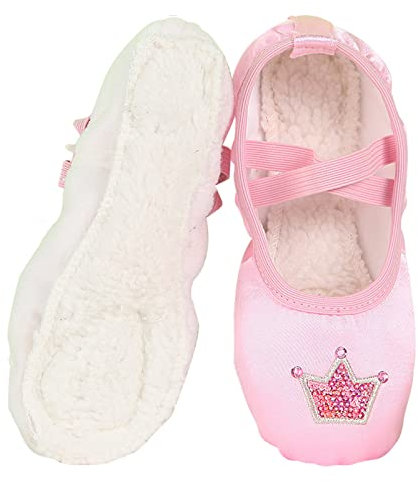 Josiesum Pantofole da balletto per ragazze e donne, ballerine da donna e bambini, realizzate in raso, interno in pile, rosa, 35 EU