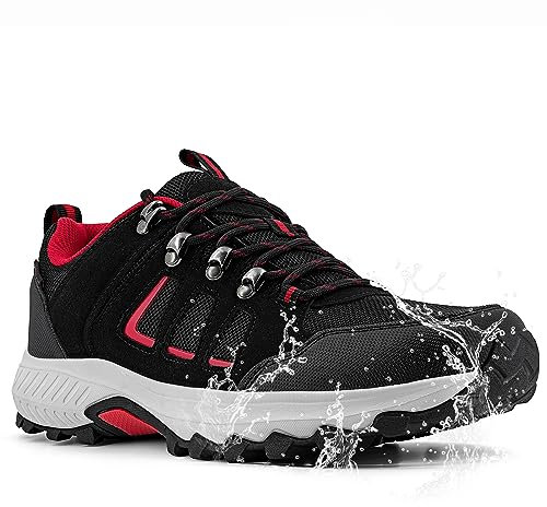 ODCKOI Wanderschuhe Herren Leichte Wasserdicht Schuhe Herren Trekkingschuhe Hiking rutschfeste Atmungsaktiv Outdoor Bergschuhe, Camping, Trailrunning, Mountainbike Sneaker (Rot Schwarz EU 45)