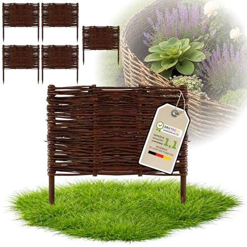Floranica 5 Stück Beetbegrenzung Weide 40 cm x 40 cm – Rasenkante Weidengeflecht Beeteinfassung, Beetumrandung