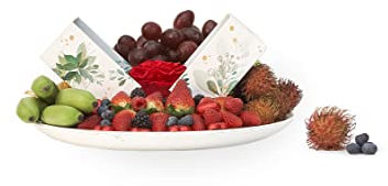 FASHION FRUIT | Cesta Regalo Gourmet con Surtido de Frutas; Fresas, Bananitos, Uva, Kumquat, Physalis y Rambután y Rosa Decorativa | Regalo Ideal para Cualquier Ocasión + Soporte Decorativo Incluido