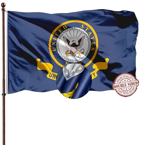 Bandiera con emblema della Marina su entrambi i lati, 3 x 5, per esterni, 3 strati, 240D, resistente, bandiera militare degli Stati Uniti 3 x 5, per esterni, occhielli in ottone e 4 file cucite