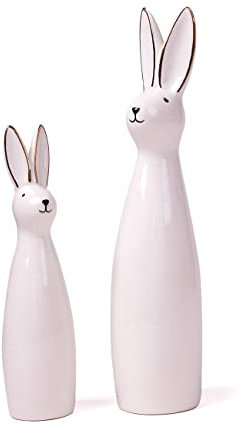SEINHIJO 2pcs Kaninchen Figuren Dekoration Hase Skulpturen Modern Arts Geschenk Keramik 29cm