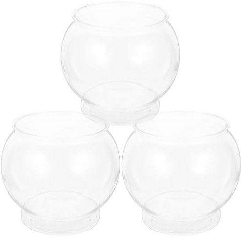 UKCOCO Plastic Fish Bowls: Clear Goldfish Bowl Small Fish Tank Round Desktop Small Aquarium for Betta Goldfish,Diameter: 59 inches,3 pcs