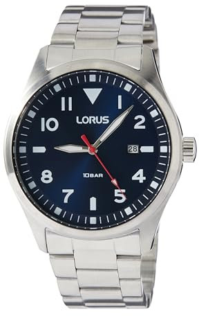 Lorus Herren Analog Quarz Uhr mit Metall Armband RH925QX9, Blau