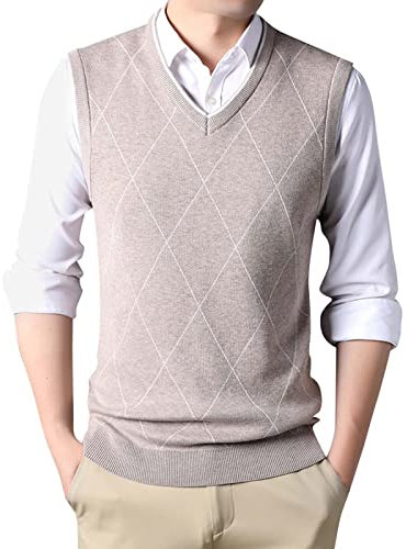 2023 Eleganz Herbst und Winter Y2*K Herren Fashion Casual Jacquard V Neck Jacquard Bottomed Plaid Shirt Sleeveless Sweater Pullover Half Zip Fleece Herren, kaki, Medium