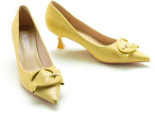 C.PARAVANO Pumps Damen | Kitten Heel Pumps | Pumps Spitz | Schuhe Pumps | Geschlossene Zehe Pumps | Pumps Leder(Gelb,37)