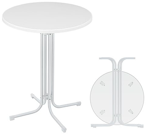AufuN Gastro Stehtisch Klappbarer Ø 80 cm Bistrotisch aus Aluminium Rund 110 cm hoch Bartisch, Leichte Montage, Partytisch pulverbeschichtet Metall MDF für Außen und Innen, Weiß