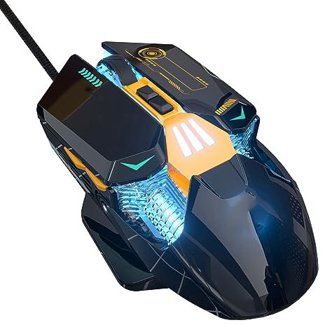 ASHATA Souris de Jeu Filaire, Souris de Jeu Optique RVB 7200 DPI avec 7 Boutons Programmables, Ergonomique Rétroéclairée RVB pour Bureau et Études