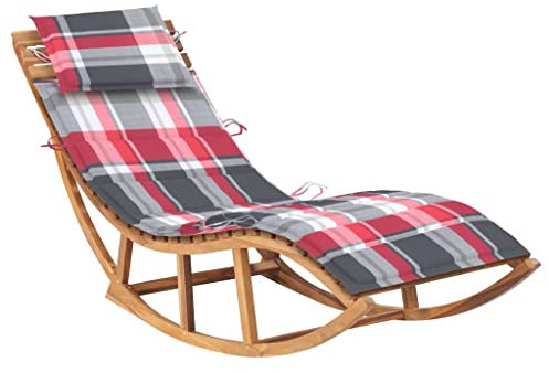 FIRBNUS Schaukelliege mit Auflage Massivholz Teak Schwingstuhl Schaukelsessel Schaukelliege Gartenmöbel Balkonmöbel Sonnenliege Holz Gartenliege Holz Schaukelstuhl Outdoor Schaukelstuhl Holz Rotem