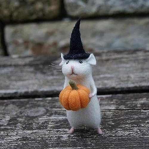 Filzmaus Halloween, Halloween Maus mit Kürbis, niedlichen Maus-Ornamenten, Filz Wolle Tiere Nadel Filz Weihnachtsmaus Dekorationen, Niedliche Gefilzte Wolltiere Ornament für Zuhause