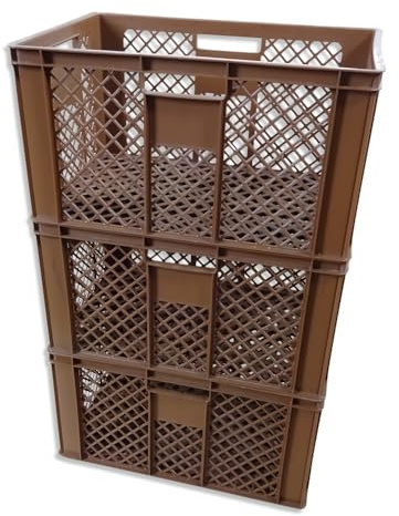 kanister-vertrieb® 3er SET Bäckerkisten 600x400x320mm, Bäckerkiste, Brotkiste, Brotkörbe, Brötchenkiste, Aufbewahrungsbox offen, 60x40x32cm, Stapelbehälter, Eurobehälter, Stapelkisten braun