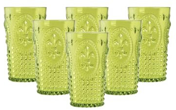 Bastilipo Prisma - Confezione da 6 pezzi di bicchiere 750 ml. MOD. FIORE DI LIS COLORE VERDE LIMONE. Tazza riutilizzabile in policarbonato di grandi dimensioni