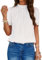MYCOLORBLUE Chiffon Blusen Tuniken für Damen Elegant Falten Stehkragen Tops Puffärmeln T-Shirt Streetwear Blusenshirt Oberteile Weiß M