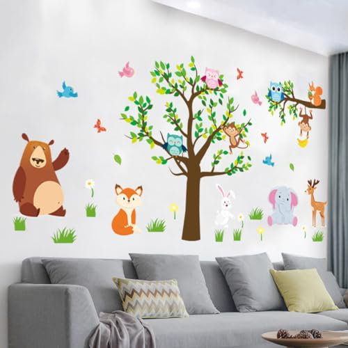 Wanddeko Wohnzimmer Wandtattoo Dschungel Waldtiere - Baum Wandaufkleber Elefant Affe Giraffe Wandsticker Schlafzimmer 0207