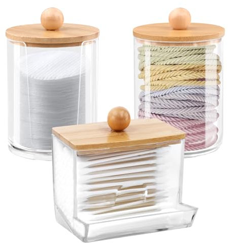 3 Pezzi Contenitore Cotton,per Cosmetici, Custodia in Cotone Scatola Trasparente, Holder Dispenser Bagno Clear Jar Organizer Custodia