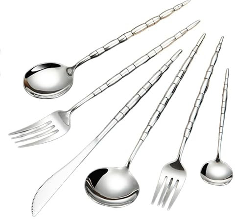 Juego De Cubiertos 6 Piezas De Cubiertos De Acero Inoxidable Cubiertos De Bistec Juego De Cubiertos Juego De Cubiertos Para Home Hotel Plata