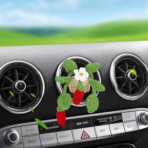 Auto Lüftungsclip Deko, Künstliche Pflanze Auto Lufterfrischer Niedlich Auto Zubehör Innenraum Auto Dekorationen Klimaanlage Auslass Klimaanlage Auslass Clip Horizontal Clip (Erdbeere+Blume)