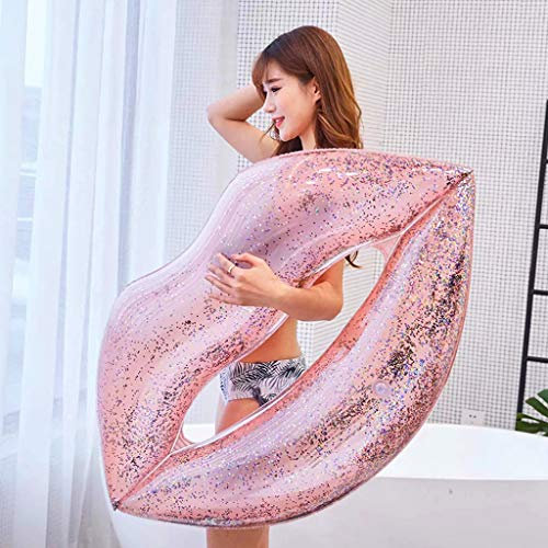 XANHOY Aufblasbare Schwimmliege mit glitzernden Lippen, Schwimmfloß