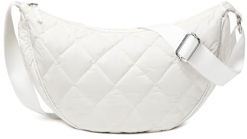 Micmores Crossbody Bag Damen UmhäNgetasche Nylon Gesteppt Tasche Leicht Puffer Crossbody Bag Groß Schultertasche Hobo Bauchtasche Damen Herren (Weiß)