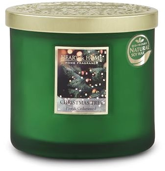 HEART & HOME - Bougie Parfumée à Base de Cire Naturelle de Soja pour la Maison - Ellipse 2 mèches Sapin de noël - Durée de combustion 40h - Cadeau, Décoration et Parfum pour la Maison - Pot en verre
