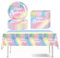 Regenbogen Partygeschirr, Macaron Regenbogen Diamant Pappteller Set Pappteller, Geburtstag Deko Set, Partydekoration Geschirr Party Supplies Set (Verlauf)
