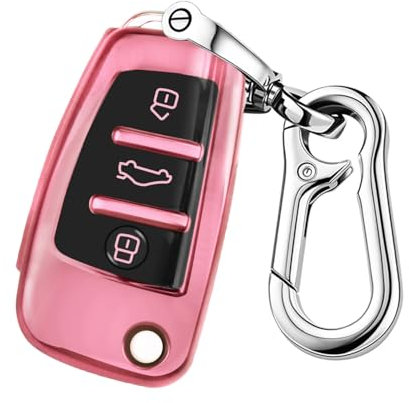 FT FUNTOR Autoschlüssel Hülle für Audi,für Audi A1 Schlüsselhülle mit Schlüsselanhänger,3 Schwarze Tasten TPU Schlüsselhülle für A1 A3 A4 A6 A8 Quattro Q2 Q3 Q7 R8 RS3 RS6 S3 S6 TT TTS (A-Rosa)