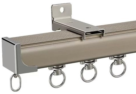 Hoiweqr Schwerlast-Vorhang-Schienen-System, Aluminium Silence Vorhang-Einzelschienen, Neues Universal-Lagerrad, Deckenmontierte Vorhangschiene(Champagne (Side Mount),1.5m/5ft)