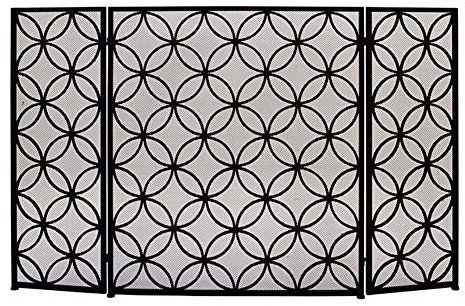Kaminschirm mit 3 Scheiben, Schmiedeeisen, kindersicher, Stabiler Funkenschutz, dekoratives Gitter für Herd/Gas/Holzofen, 116×76cm.AIBHT52820495