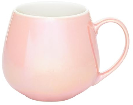 AMBITION Große Tasse mit Henkel 380 ml Pearl Porzellanbecher für Kaffee Tee Cappuccino Perlenglanz gewölbte Form rosa
