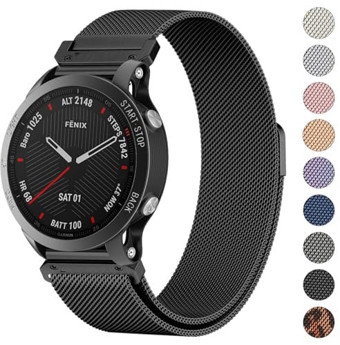 ZGCE 22mm Armband für Garmin Fenix 7 / Fenix 7 Pro/Fenix 6 / Fenix 6 Pro/Fenix 5 / Fenix 8 47mm Armbänder, Metall Schnellverschluss Uhrenarmband, Edelstahl Magnet Ersatzarmband, Schwarz