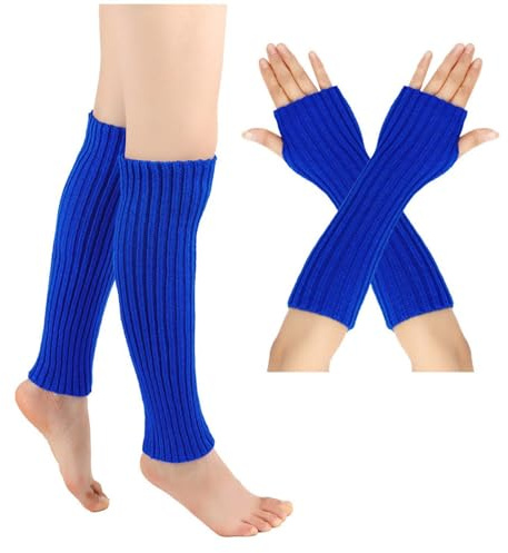 TIMIYUYU Damen Beinstulpen Pulswärmer Set Elastische Frauen Winter Crochet Stricken Lange Armstulpen Gestrickte Winter Warme Halbfinger Lange Gestrickt Beinwärmer Legwarmers für Yoga Tanzen Sport