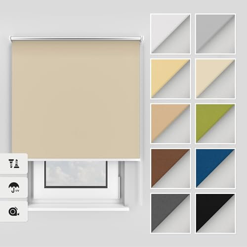 Estika Thermo rollos mit Bohren 90x220 cm Farbe: Ecru, Verdunklungsrollo Deckenmontage und Wandmontage, Thermorollo hitzeschutz, Jalousien Fenster