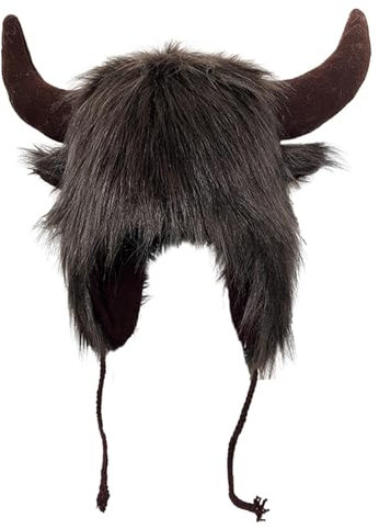 Flauschige Ohrenklappenmütze – Bisonmütze, Plüsch-Ohrenklappenmütze Mit Hörnern, Wintermütze, Gemütliche Wintermütze Mit Tiermotiv, Flauschige Büffel-Kopfbedeckung |. Flauschige Mützen Für Draußen