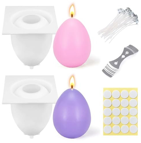 Herbst Silikonform Ostereier, 2 Stück Kerzen Silikonform Ei mit 20 Kerzendocht, 1 Dochthalter und 20 Aufkleber, 3D Ostereierform, Kerzenform, Seifenform, Gießformen
